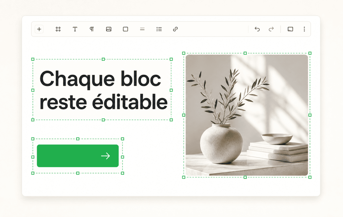 Page structurée en blocs éditables après conversion